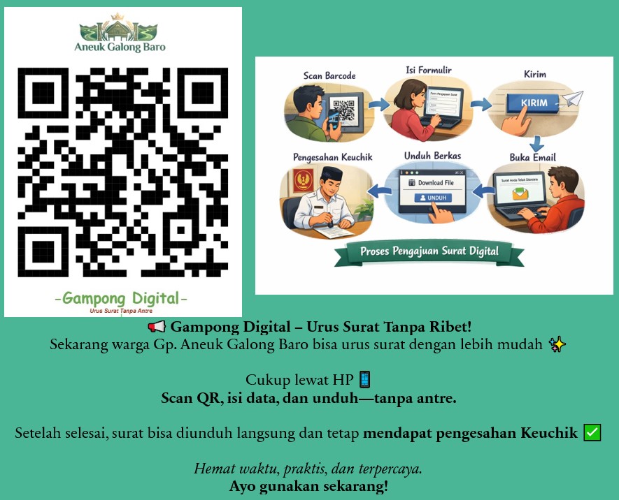 Surat Digital Setiap warga bisa membuat surat dengan mudah, cukup scan barcode dan isi formulir 
